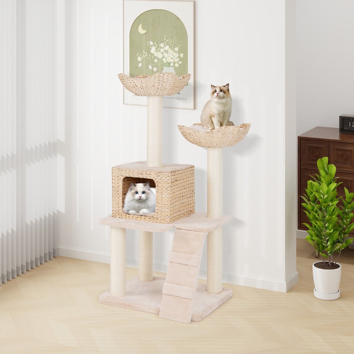 Coast Kratzbaum für Katzen – 4 Ebenen – Sisal-Kratzbäume – waschbare Kissen – beige 122 cm