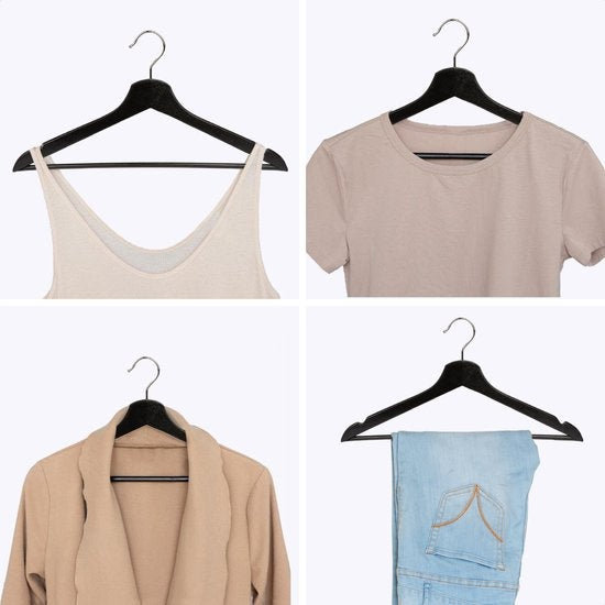 LifeGoods Kleiderbügel - Mit Hosenstange - Hartholz - Schwarz - 30 Stück