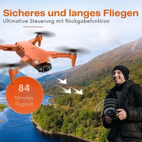 PuroTech - Ultra Smart Drohne - 4K Full HD Dual Kamera - 3 Akkus - 84 Minuten Flugzeit - Orange