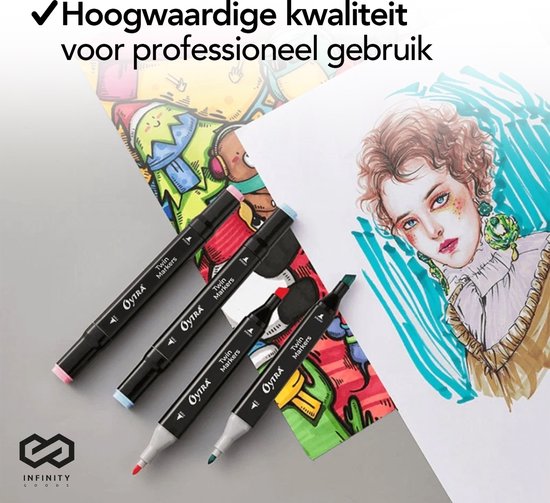 Infinity Goods Twinmarkers 168 Stück - Professionelle Alkoholmarker - Doppelseitige Spitze - Marker - Aufbewahrungstasche mit Halterung
