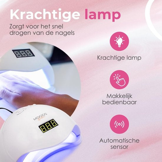 Moods Gellac - Professionelle Nagellampe - UV-Lampe Gel-Nägel - Nageltrockner - Steuerbar mit Tasten - Leistungsstarke LED-Lampe - Weiß