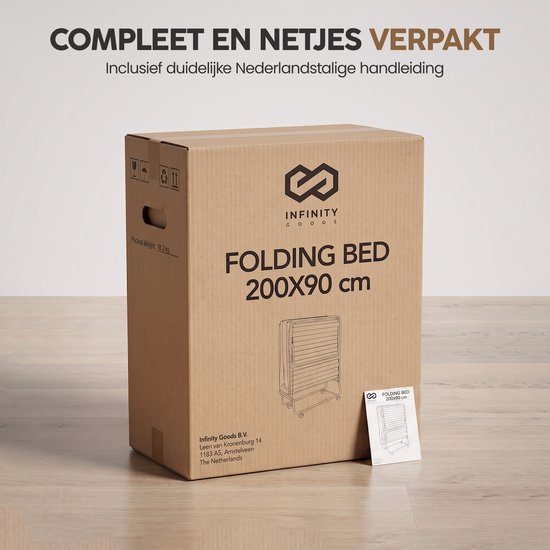 Infinity Goods Klappbett Comfort 90 x 200 cm – Gästebett – Einzelbett – Klappbett – Matratze & Lattenrost – inkl. Schutzbezug
