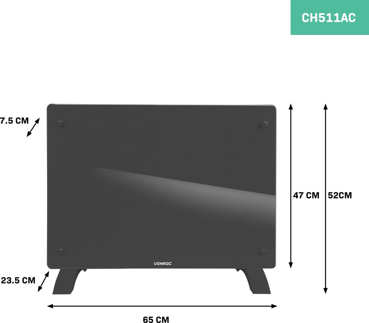 Elektroherd - 1500W - 18m2 - 65 x 47 x 7,5 cm - Grau