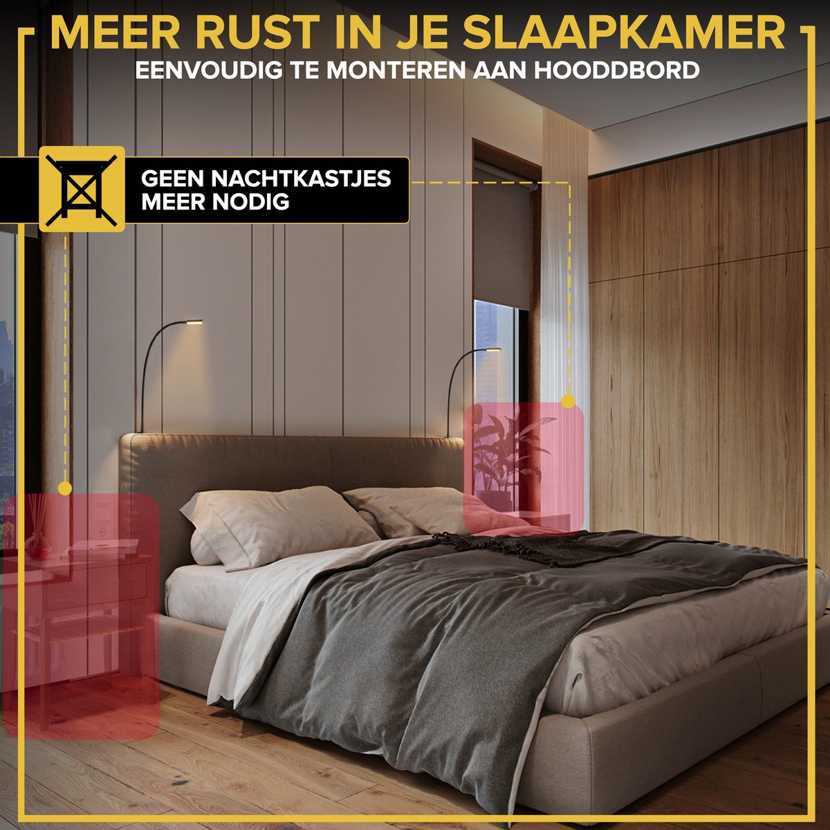 Realight BL300 Bettleuchte - LED-Nachtlicht mit Dimmfunktion - Leselicht für Bett & Kopfteil - Touch-Lampe - warmweißes Licht - 2 Stück - 58 cm - Schwarz