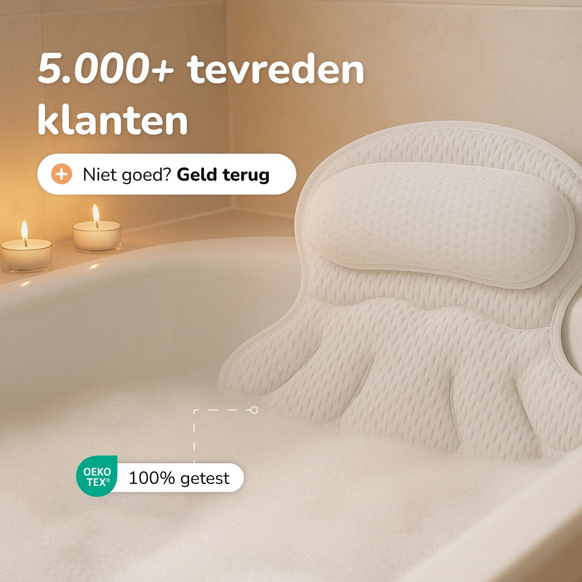 Badekissen für die Badewanne 17x17 cm - Weiß - Ergonomisches und komfortables Nacken- und Kopfstützkissen - Alyze