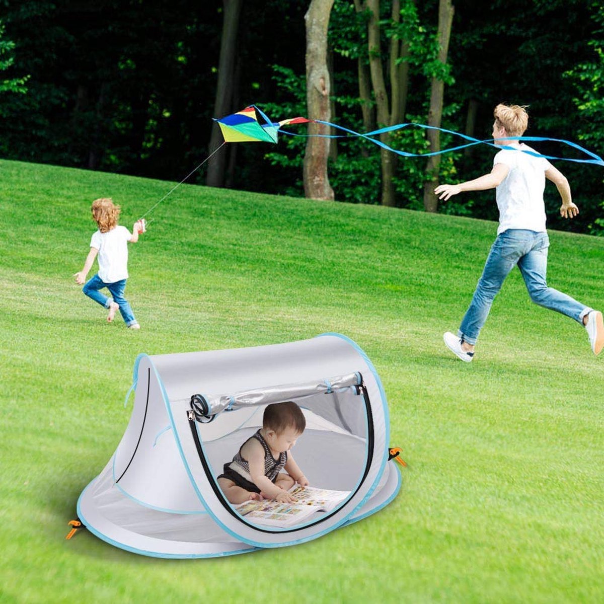 Fuegobird BabyBox Campingbett - UV50+ - faltbar - inkl. Moskitonetz - 140 x 65 x 90 cm - Silber