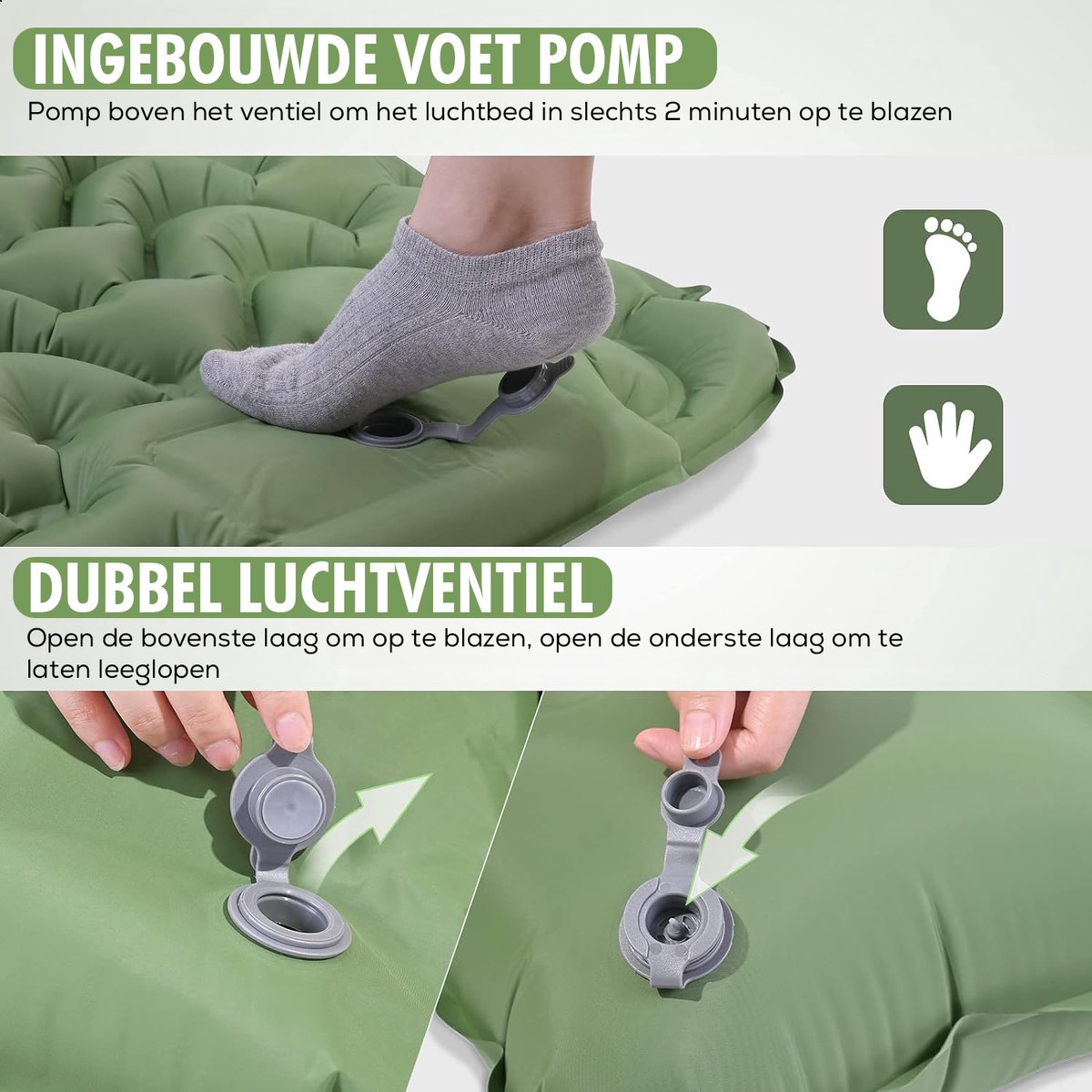 Travelhawk Luftmatratze - Campingbett - Eingebaute Pumpe - 1 Person - Schlafmatte 1 Person - Klicksystem - Grün