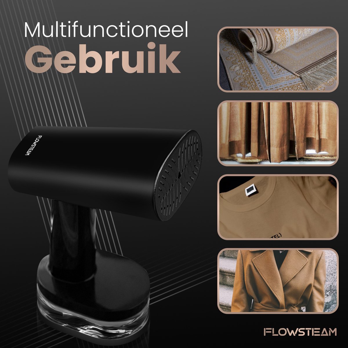 FLOWSTEAM® Luxury Clothes Steamer - Kabellänge 165cm - Matte Black Edition