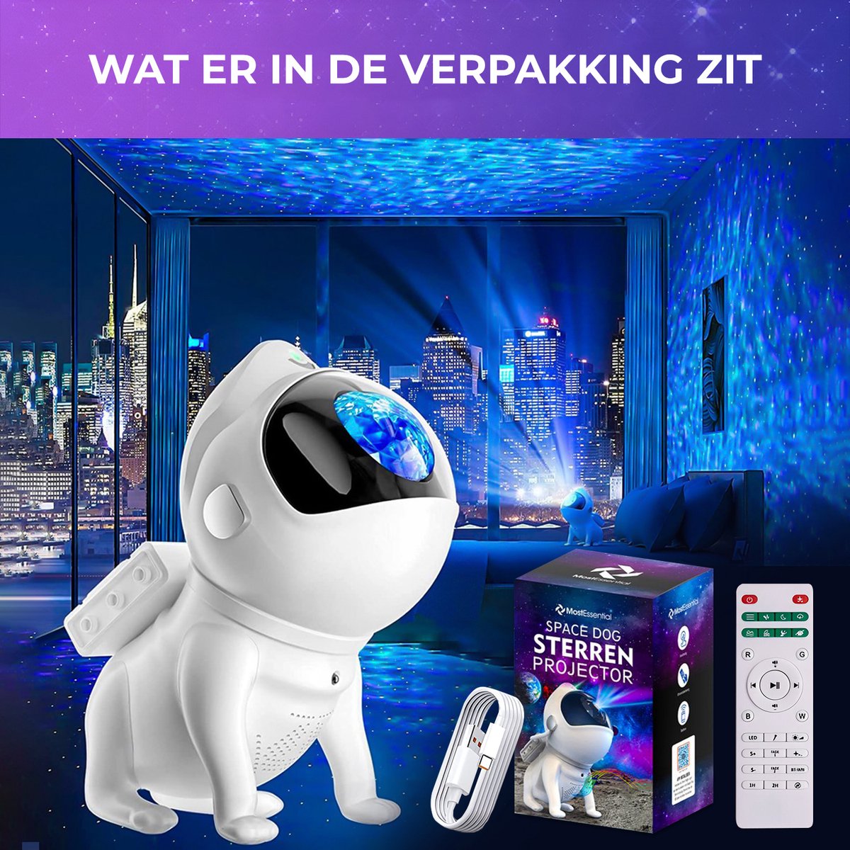 MostEssential Premium Sternenprojektor - Space Dog Edition - 3000 lm - inkl. App