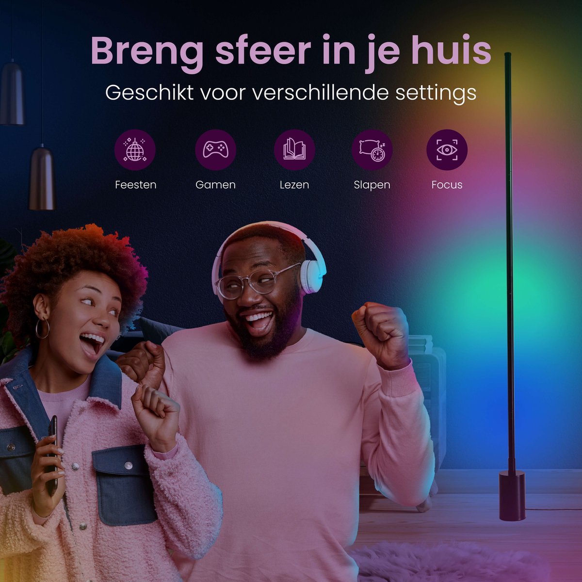 Sensic SL-1 Eckleuchte mit Fernbedienung - RGB & weißes Licht - Intelligente Stehleuchte - Stehleuchte - App-Steuerung - Schwarz