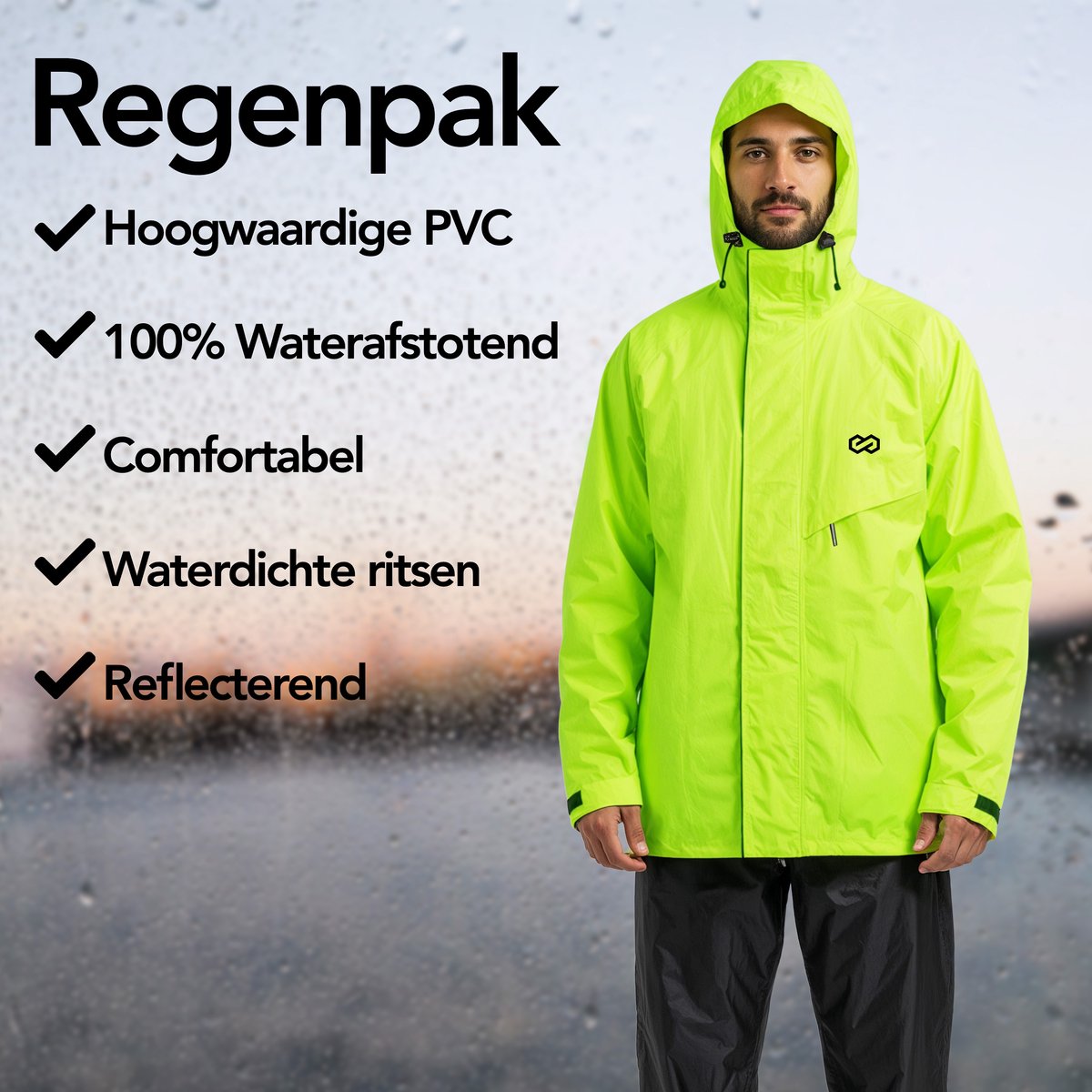 Infinity Goods Regenanzug Nikki - Wasserdicht & Atmungsaktiv - Reflektierend - 2-teiliger Regenanzug - Unisex - Fluo Gelb - Größe XL