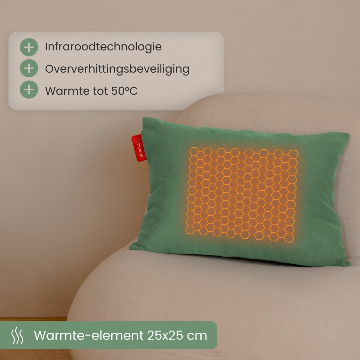 Auronic - Elektrisches Kopfkissen - Classic 45x60 - Infrarot - Wärmekissen - Pastellgrün