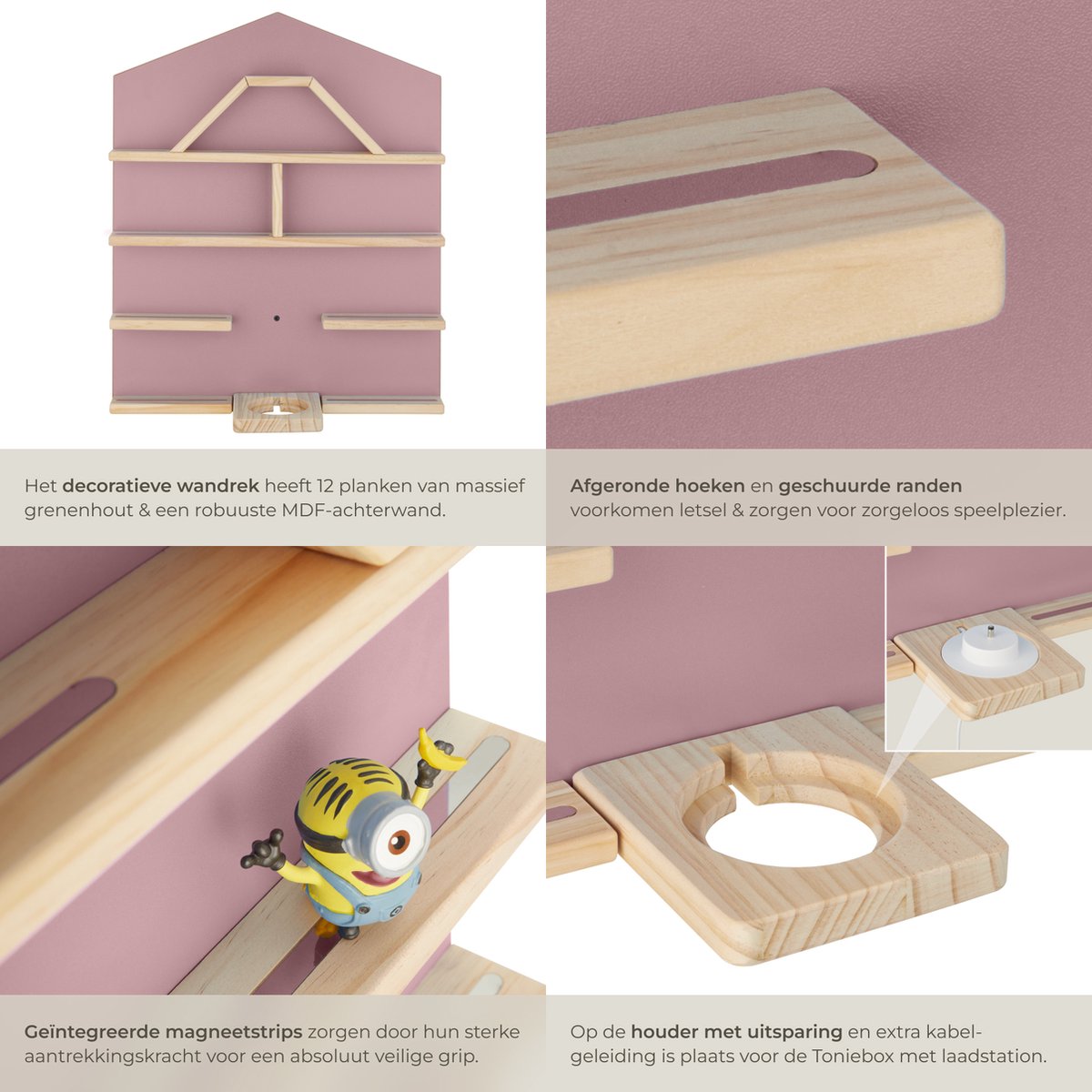 Tectake Mylittle Story Wandregal für Tonies - Hausform - Holz - Kirschbaumoptik
