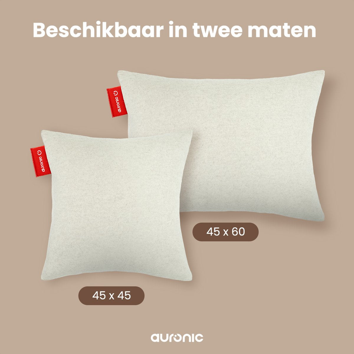 Auronic Wärmekissen - 3 Heizmodi - 10.000 mAh - 2,5m Kabel - 45x60cm - Taupe