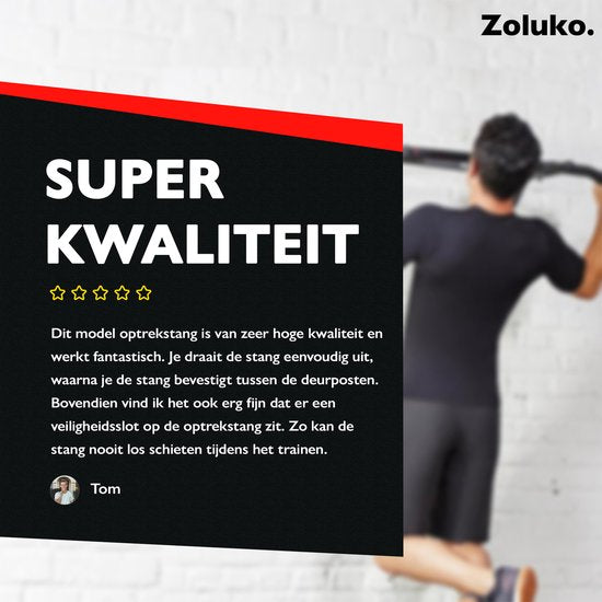 Zoluko Professional Klimmzugstange - 200kg Tragkraft - Einfache Befestigung - Ausziehbar 65–100 cm - Schwarz/Rot