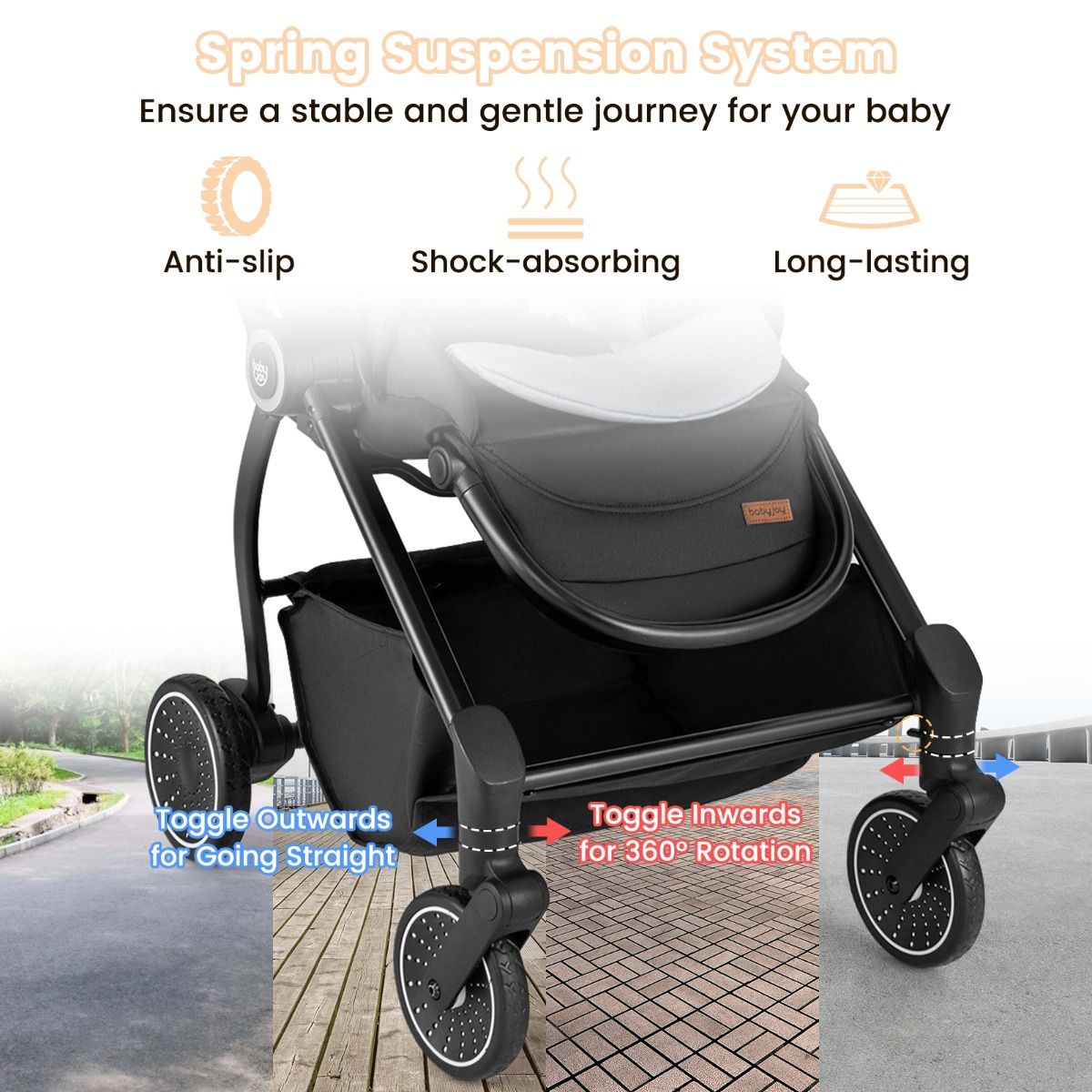 Coast Faltbarer Kinderwagen 94x51x102 cm Schwarz mit umkehrbarem Sitz, verstellbarer Rückenlehne und Verdeck
