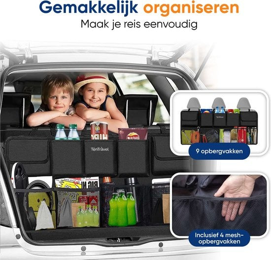TenTravel Kofferraum-Organizer - Auto-Organizer Kofferraum - Autositz-Organizer - wasserdicht und kratzfest - mit 9 Ablagefächern