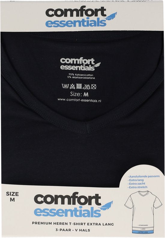 Comfort Essentials - Herren-T-Shirts - Extra lang - Navy XXL - 3er-Pack - V-Ausschnitt - Unterhemd Herren