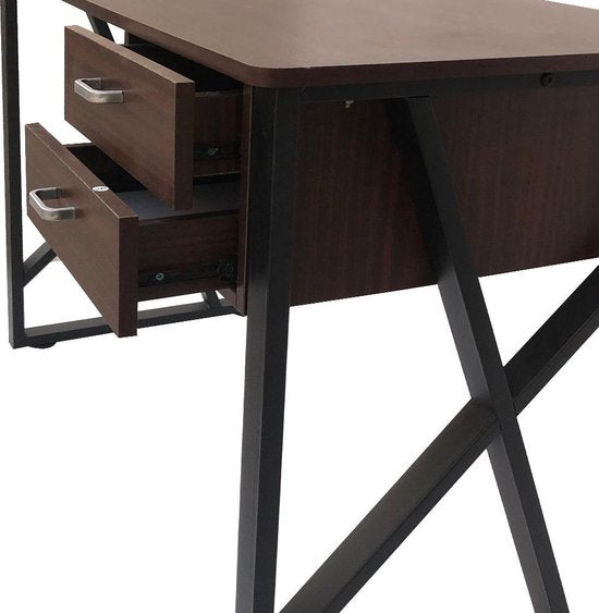 Schreibtisch Computertisch Stabil - Beistelltisch - Industrie Vintage - Schwarz Metall Braun Holz