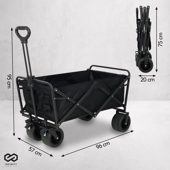 Infinity Goods Bolder Cart XL - faltbar - 180KG Tragfähigkeit - drehbare Räder - 95 x 57 x 96 CM - verstellbar - Schwarz