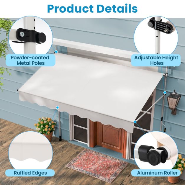 Coast Clamp Sunshade White - Balkon Sonnenschirm ohne Bohren mit Handvorhang - 250 x 120/150 x 210-300 cm