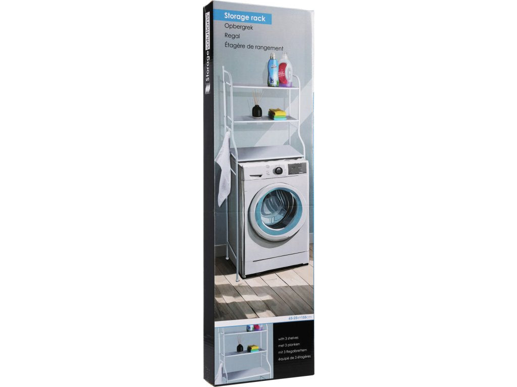 Storage Solutions - Metall Badregal - weiß - 62x25x155 cm - 3 Ablagen mit Haken