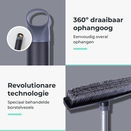 CLEANLY Besen Indoor und Outdoor mit Teleskopstiel 115-142 cm - Besen mit Stiel - Straßenbesen - Raumbesen - Raumkehrer - Weicher Besen - Innenbesen - Breite 35 cm - Schwarz, Grau