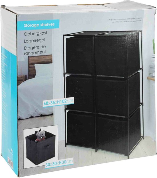 Aufbewahrungslösungen – Aufbewahrungsschrank mit 6 Fächern – schwarz – 68 x 35 x 102 cm