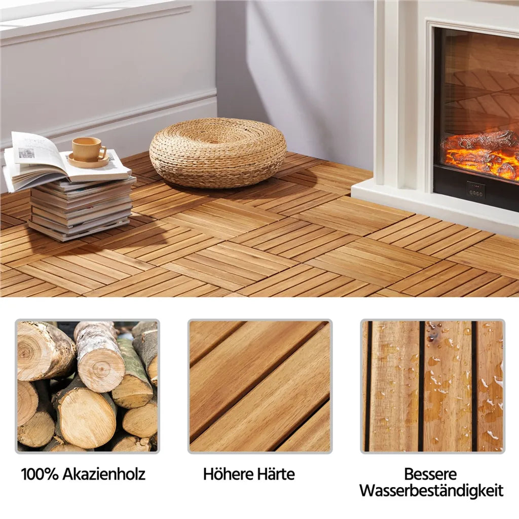 Yaheetech Terra Fliesen Akazienholz - 10er Set - 31 x 31 cm - Klicksystem - 0,96 m²
