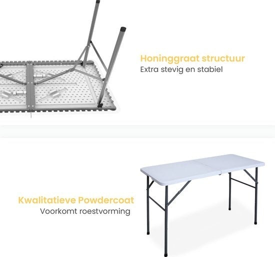 Goliving - Klapptisch - Campingtisch - Wetterfest - 122 x 60 x 74 cm - Weiß