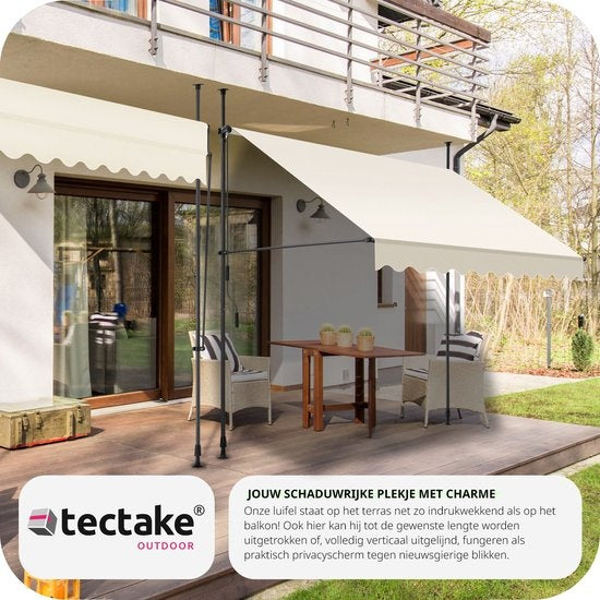 tectake - Klemmmarkise - Sonnenschirm - Verstellbar - Klemmmarkise - Sonnenschirm Balkon - 250 x 180 cm - beige - Markise - 404960