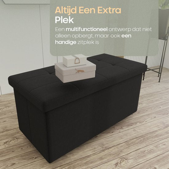 O'DADDY® Aufbewahrungsbox - Bank mit Aufbewahrung - Aufbewahrungsbank - Aufbewahrungsbox - Hocker - Aufbewahrungsbox mit Deckel - Leinen & Baumwolle - 76 x 38 x 38 cm - Schwarz