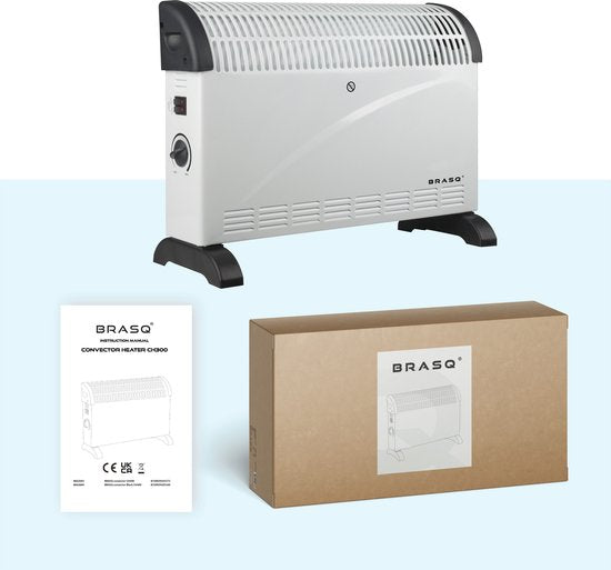 BRASQ Elektroherd mit Konvektor - Elektroherd - Kompakt und leise - Einstellbarer Thermostat 750/1250/2000 Watt - Heizung weiß - CH300