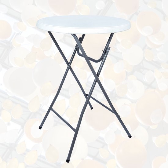 BRASQ Bartisch Weiß/Grau ø80 x 110 cm - Stehtisch - Klapptisch - Klappbar aus Kunststoff und Metall für den Innen- und Außenbereich