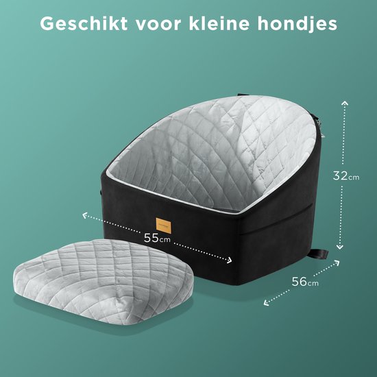 CozySense® Hundeautositz - Hundekorb für kleine Hunde - Vorder- und Rücksitz - mit Sicherheitsgurt, Staufach und waschbarem Bezug - Schwarz/Grau