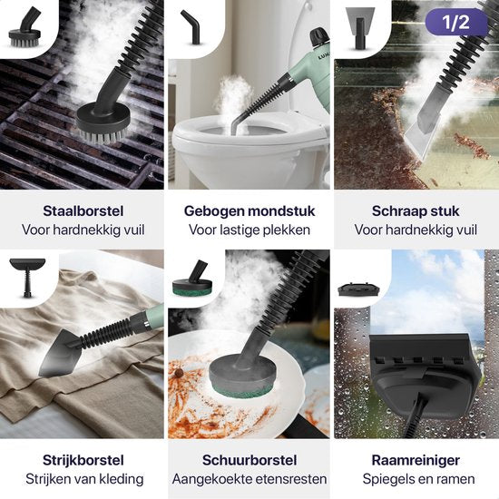 LUMAN 16-in-1 Dampfreiniger C1 - Handdampfreiniger - Handdampfer - Küche, Bad & Sofa reinigen - Fleckenreiniger - 1050 Watt - 450 ML - Grün