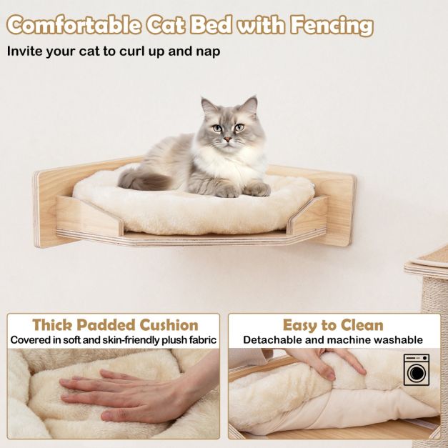 Küsten-Kletterwand Katze - 5 Stück - Wandhalterung - Plattformen - Jute - Hängematte - Natur