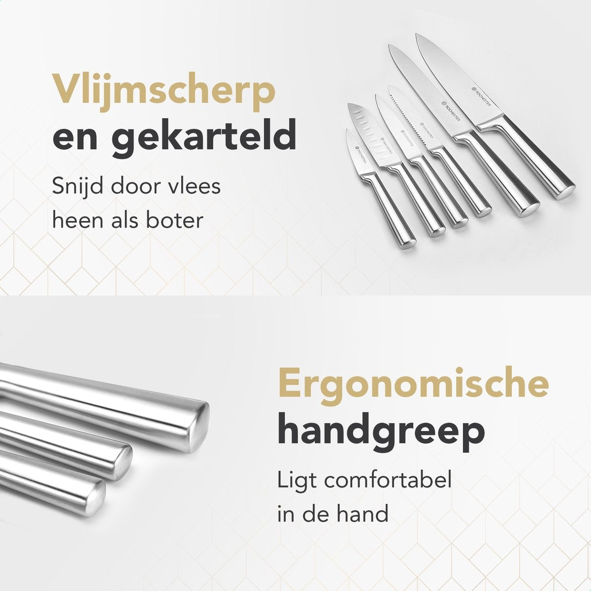 Rochester 14-teiliges Messerset mit Block und Messerschärfer - Küchenmesser mit Messerblock - Rostfreier Stahl - Kratzfeste Beschichtung