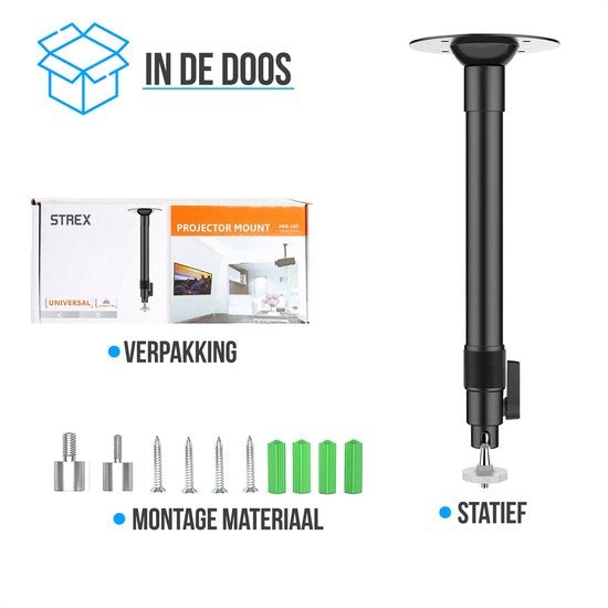 Strex Beamer Stativ - Beamer Halterung - Deckenhalterung für Beamer - Verstellbar - 26/40 CM - 5KG Tragkraft