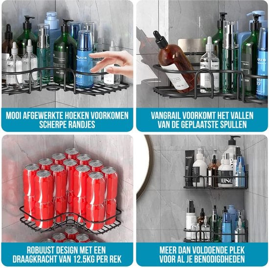 Avalo Eck-Duschablage - 2 Stück - Kein Bohren oder Schrauben - Befestigung durch Klebestreifen