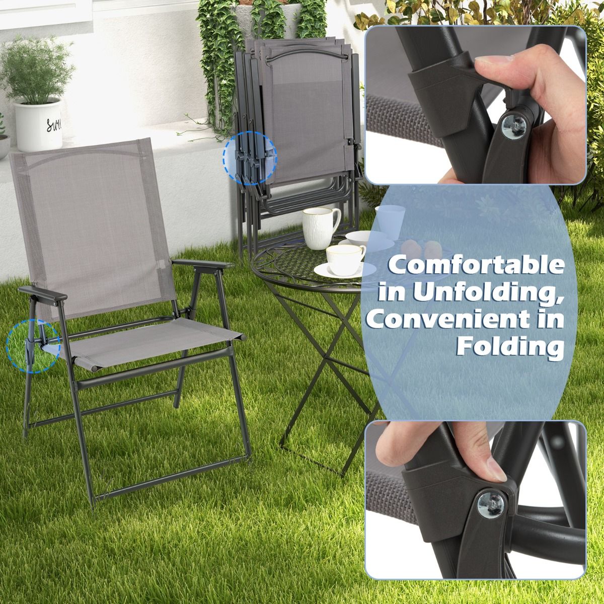 Coast Klappstühle für den Garten, 4er-Set – hohe Rückenlehne – ergonomisch – grau