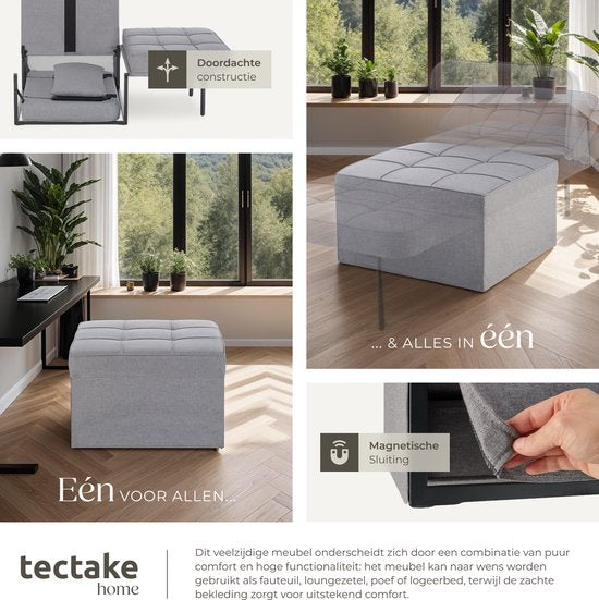 tectake 4-in-1 Komfortabler Schlafsessel mit Schlaffunktion - Sofa, Sessel oder Liege - In 6 Positionen klappbar - Modulares Schlafsofa oder Lesesessel - Für Schlafzimmer, Jugendzimmer oder Wohnzimmer