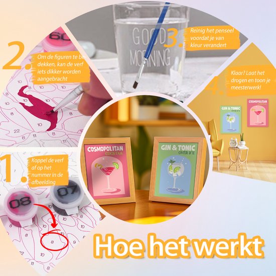Rubye® Malen nach Zahlen Erwachsene - Gin Tonic - Cocktails - Inklusive Farbe und Pinsel - Leinwand Maltuch - Farbe nach Zahlen - Doppelset - 15x20cm