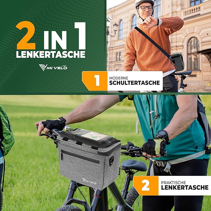 MIVELO Lenkertasche - Wasserabweisend & Klickfix-kompatibel - 7 Liter - Grau