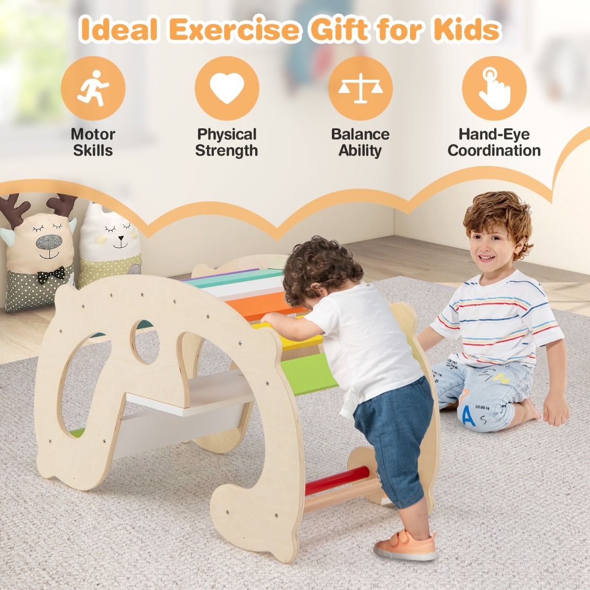 Coast 2-in-1 Schaukelpferd & Kletterbogen für Kinder - Buchenholz - 80 x 41,5 x 48,5 cm - Morekeur