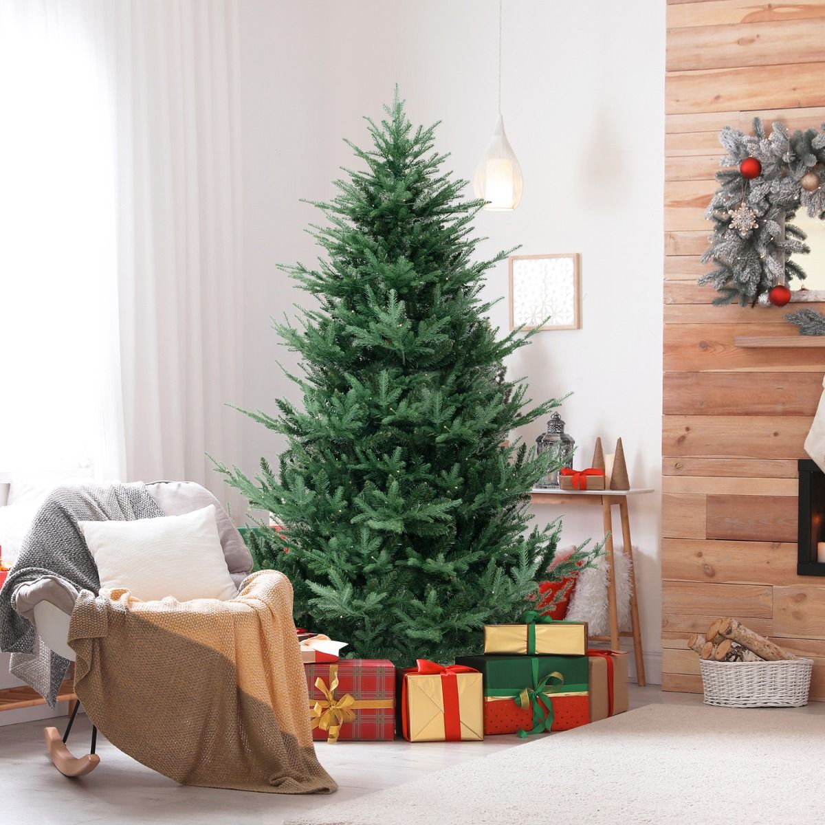 Coast Künstlicher Weihnachtsbaum 210 cm - Vorbeleuchtet mit warmweißen LEDs - Aufklappbar - Grün - Ø124 cm