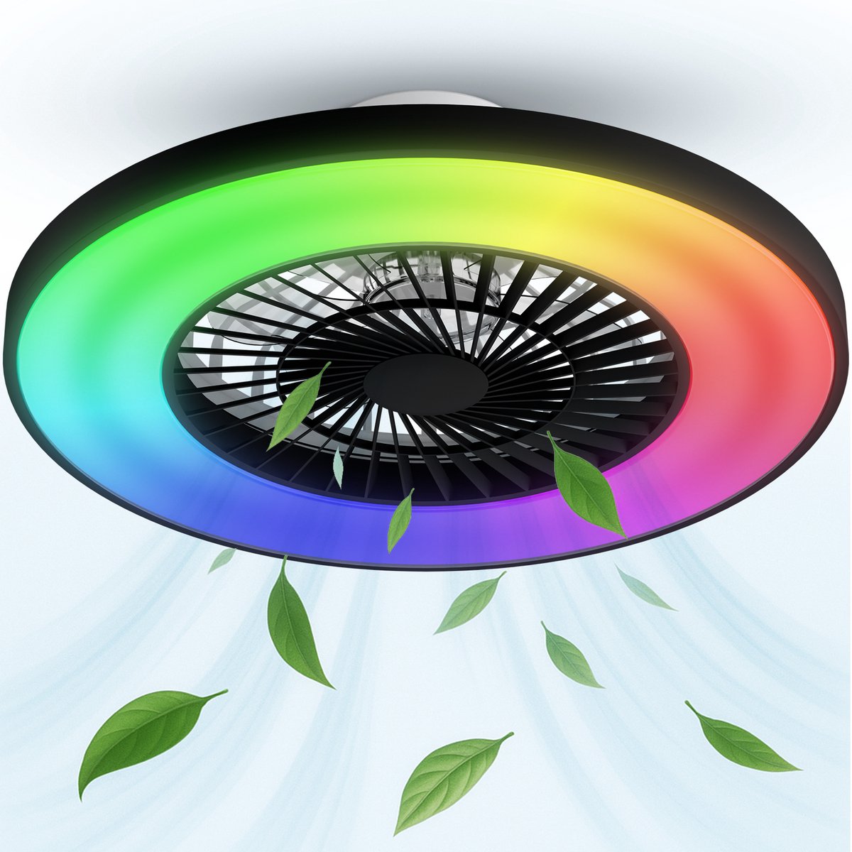 Flowsense Deckenventilator mit LED-Beleuchtung 60 cm - Schwarz - Leise & Energieeffizient - 6 Geschwindigkeiten - Fernbedienung & App-Steuerung