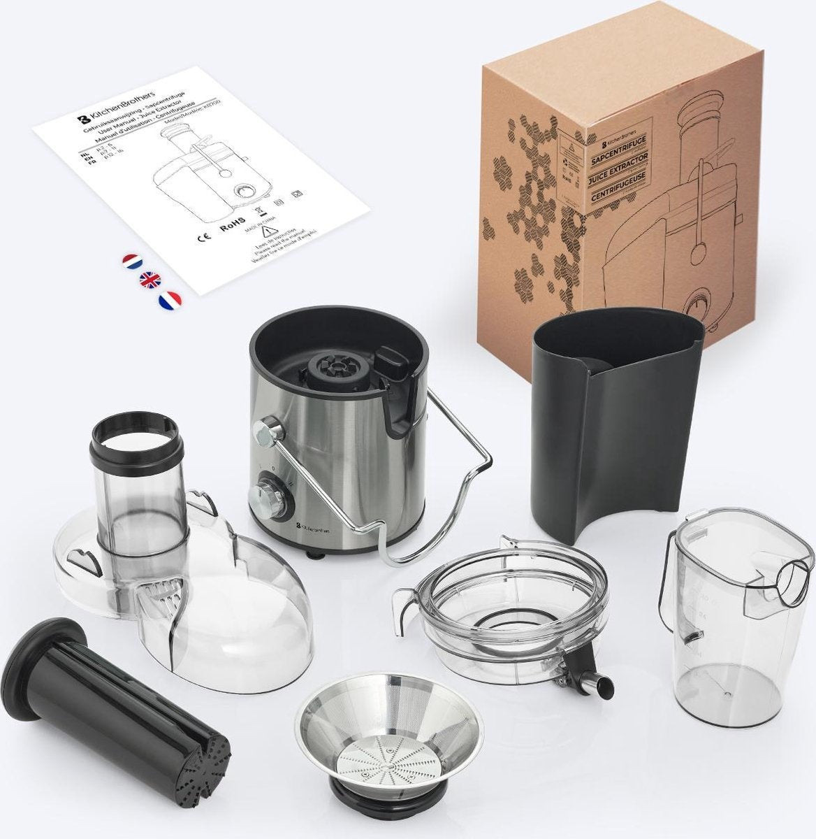 KitchenBrothers - Entsafter mit Fruchtfleischbehälter - 1100ml - 800W - Schwarz