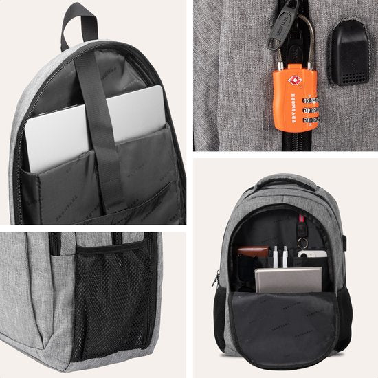 TRVLMORE Rucksack - 28L - 15.6 Zoll - Laptop-Rucksack - Schultasche - Männer und Frauen - Laptoptasche - Spritzwassergeschützt Grau