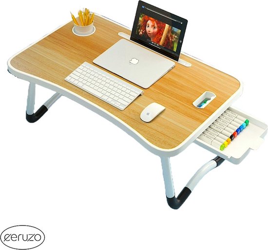 Klappbarer Laptop-Tisch – Betttisch – 60 x 40 cm – Holzoptik – Frühstück im Bett – Sofatisch
